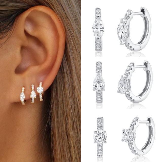 INS cubic zircon popular huggie earrings