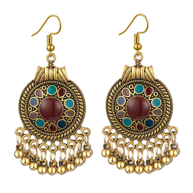 Color enamel round shape short tassel jhumka earrings