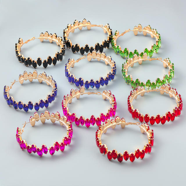 Colored glass crystal statment hoop earrings
