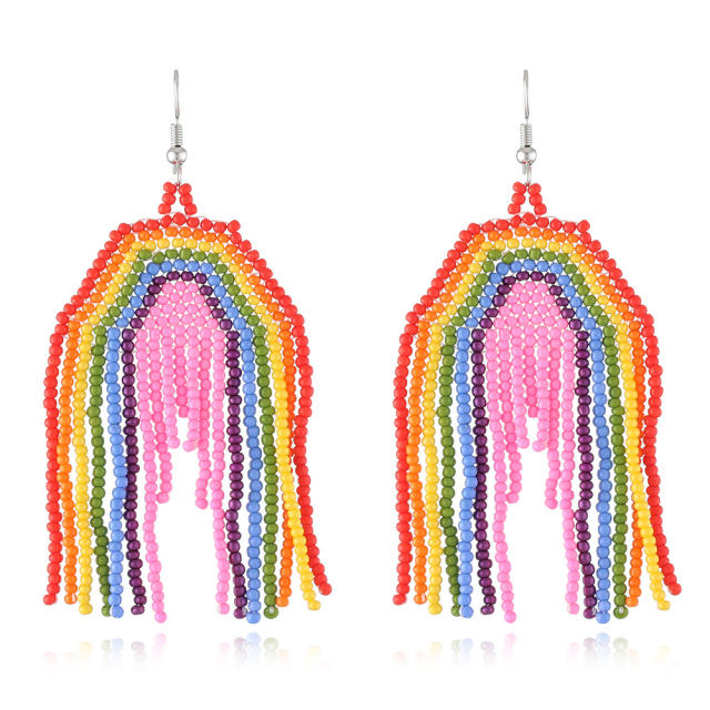 Boho seed beads tassel rainbow earrings