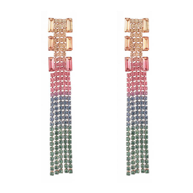 Gradient Color rhinestone zircon tassel earrings