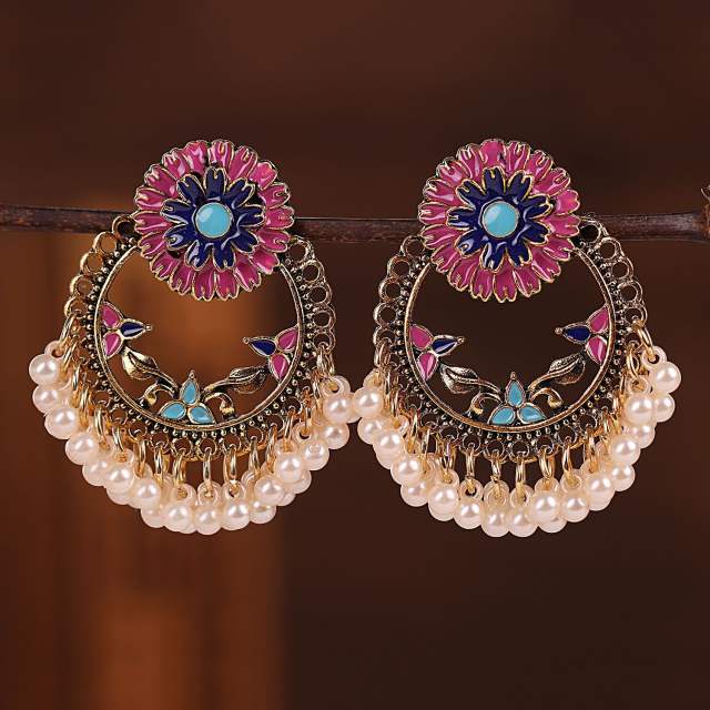 Enamel flower boho jhumka earrings