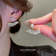 925 needle cubic zircon pearl jacket earrings