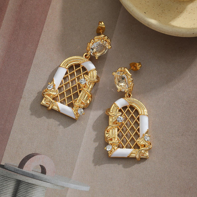 INS cubic zircon enamel dangle earrings for women  FD66185219