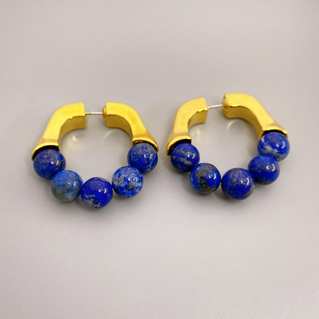18KG tiger eye beads huggie earrings