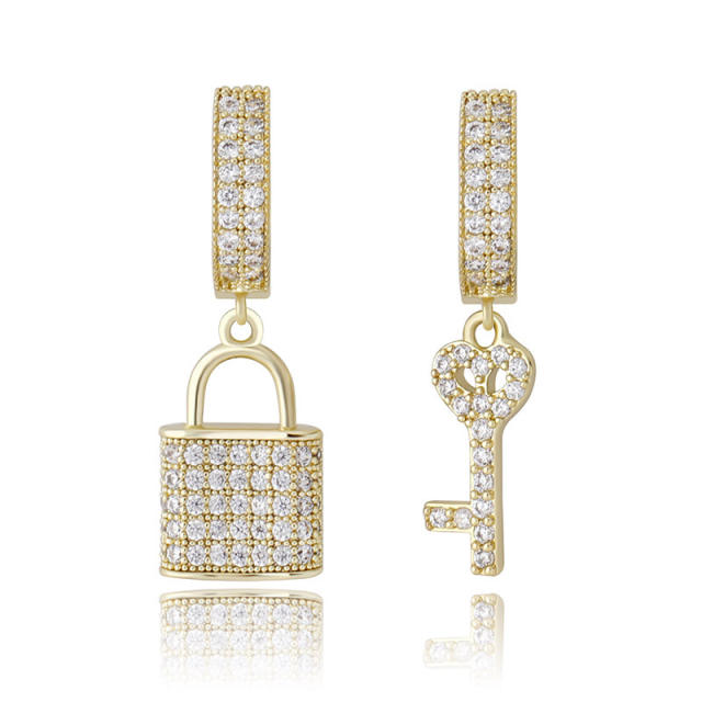 Hip hop zircon key lock earrings