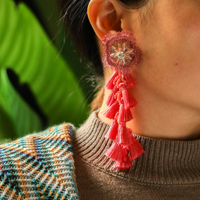 Boho colorful rope tassel butterfly flower dangle earrings