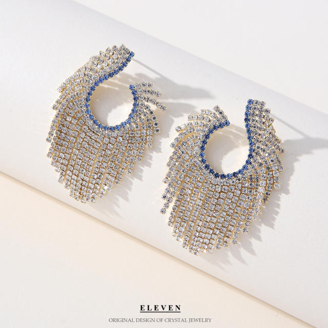 Geometric shape diamond tassel earrings