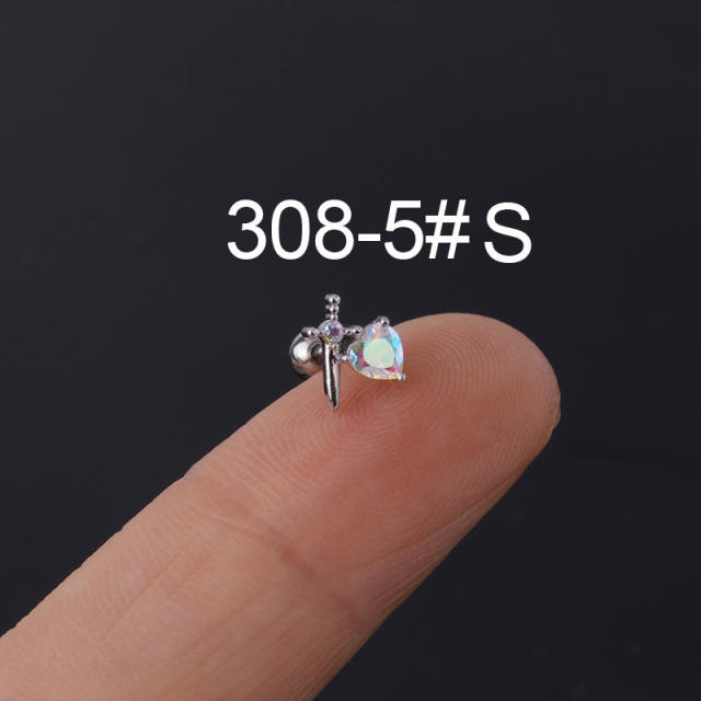 AB color cubic zircon stainless steel needle helix ear studs