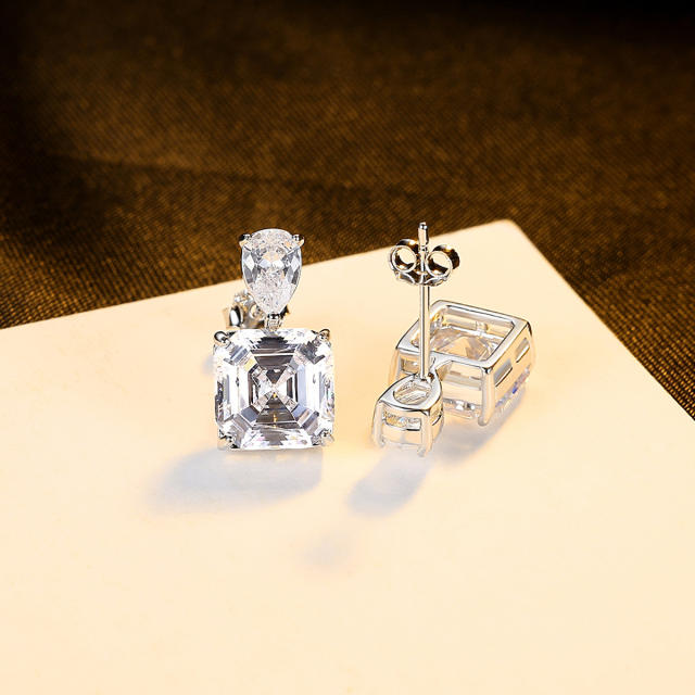 S925 sterling silver luxury Topaz square earrings