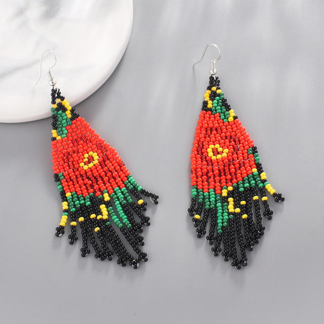 Boho seed beads tassel earrings