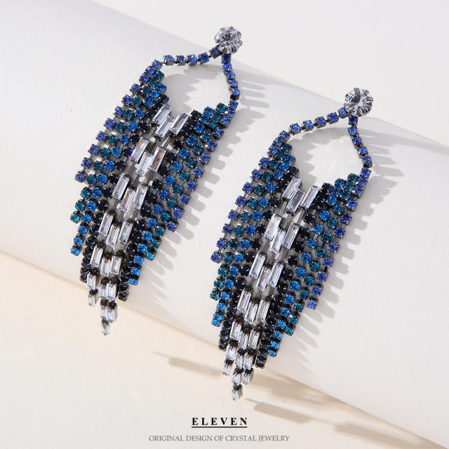 Hot sale navy blue diamond tassel earrings