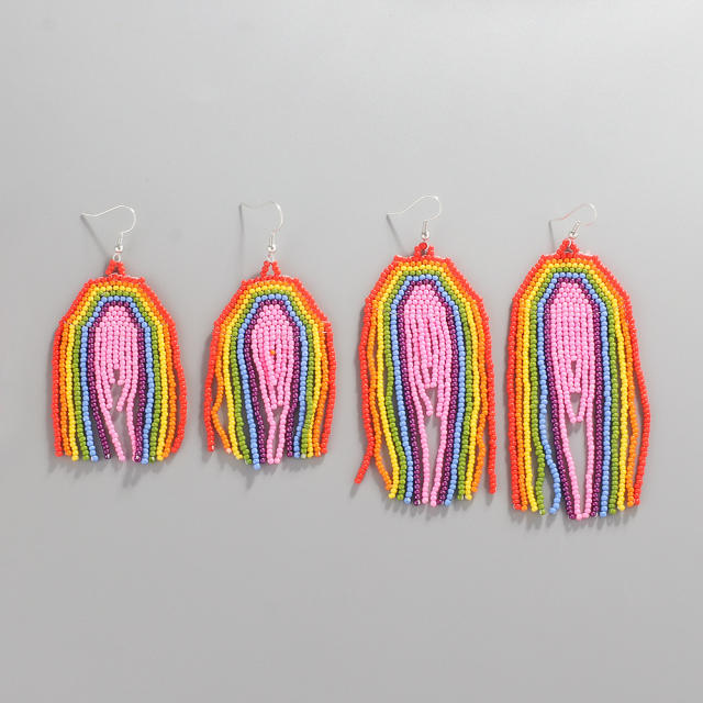 Boho seed beads tassel rainbow earrings