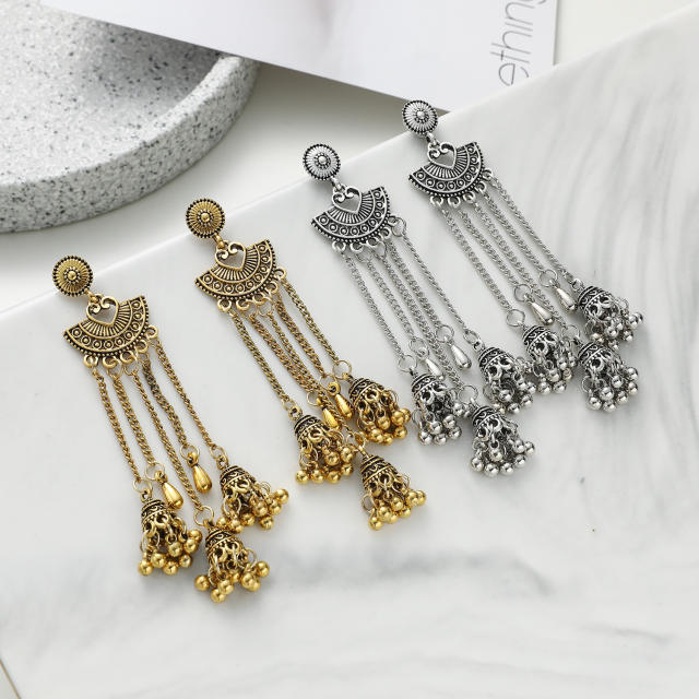 Creative long tassel jhumka earrings for women