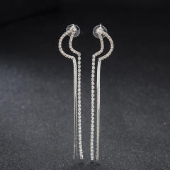 Korean fashion rhinestone moon long tassel earrings