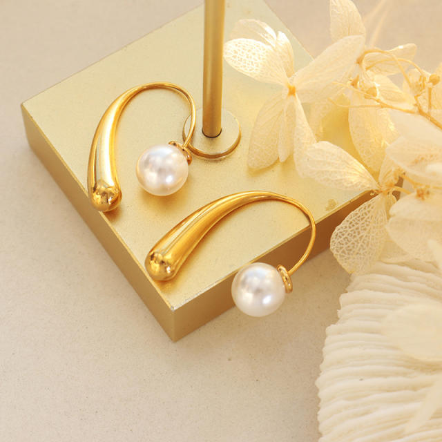 18KG stainless steel pearl geometric earrings