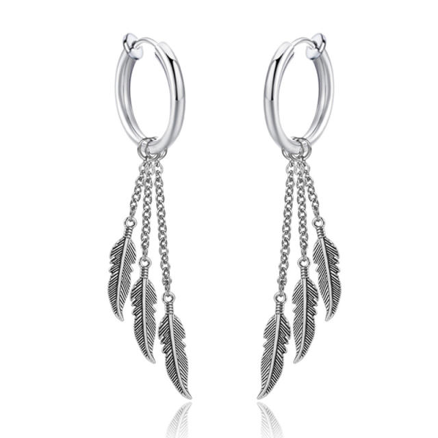 Tassel titanium steel leaves earrings