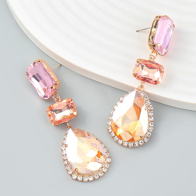 Geometric drop glass crystal earrings