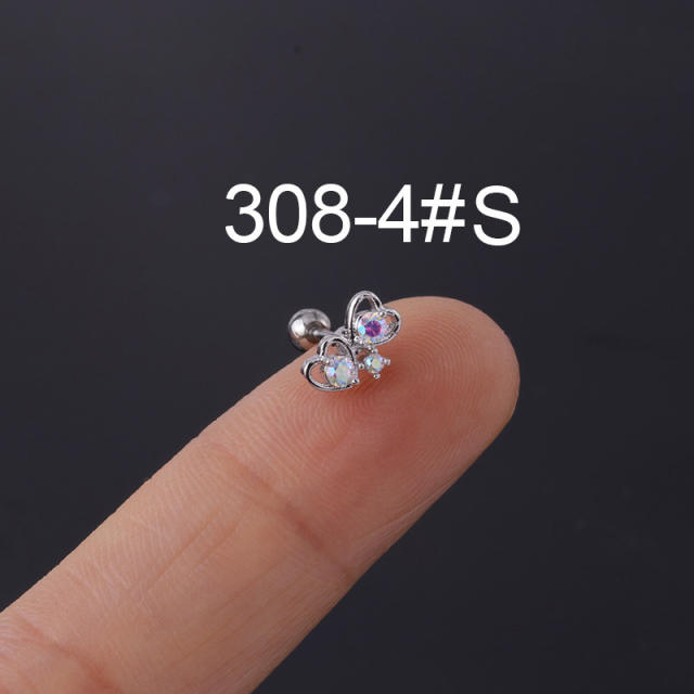 AB color cubic zircon stainless steel needle helix ear studs