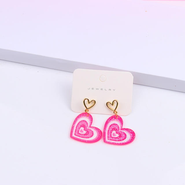 Fresh color heart cute earrings