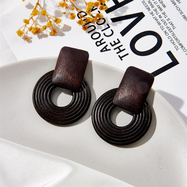 Geometric wood beaded vintage earrings