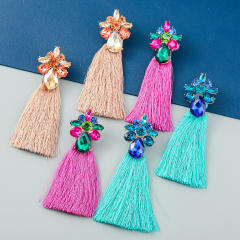 Color glass crystal statement tassel boho earrings