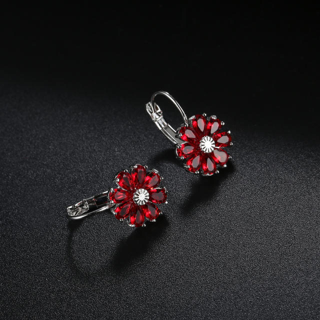 Cubic zircon flower colored huggie earrings