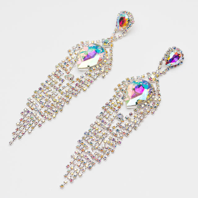 Gorgeous color glass crytal statement long tassel earrings
