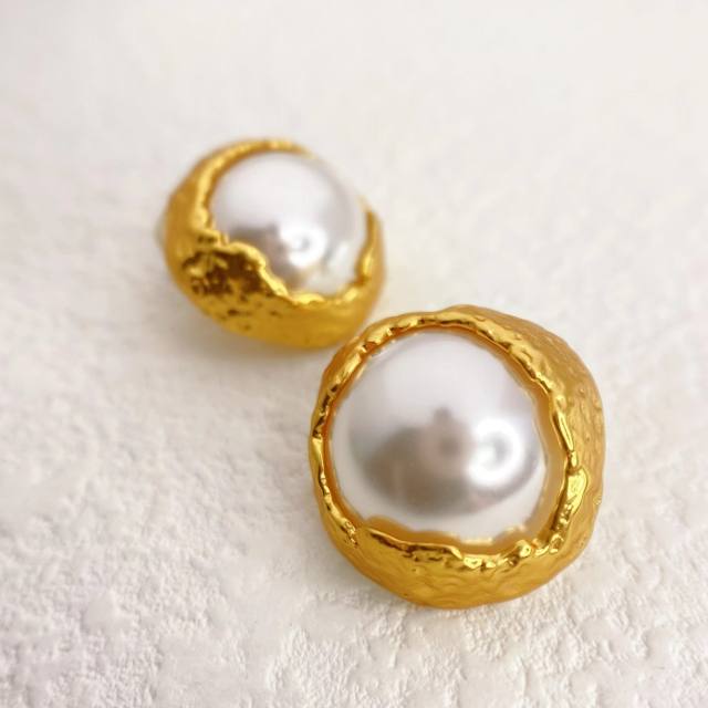 18KG irregular shaped pearl setting ear studs