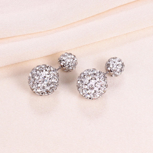 S925 sterling silver color rhinestong ball two side ear studs