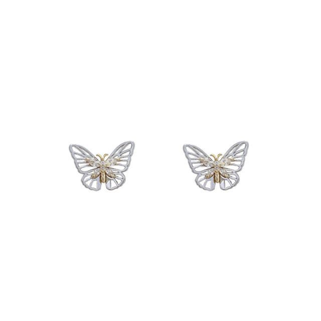 Hollow butterfly silver color women ear studs