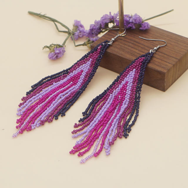 Boho color seed beads tassel earrings