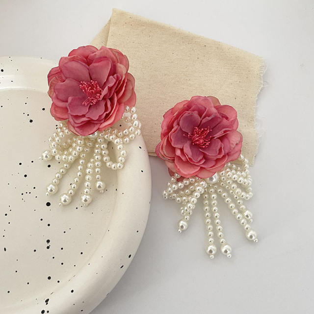 Elegant bloom flower beaded tassel earrings