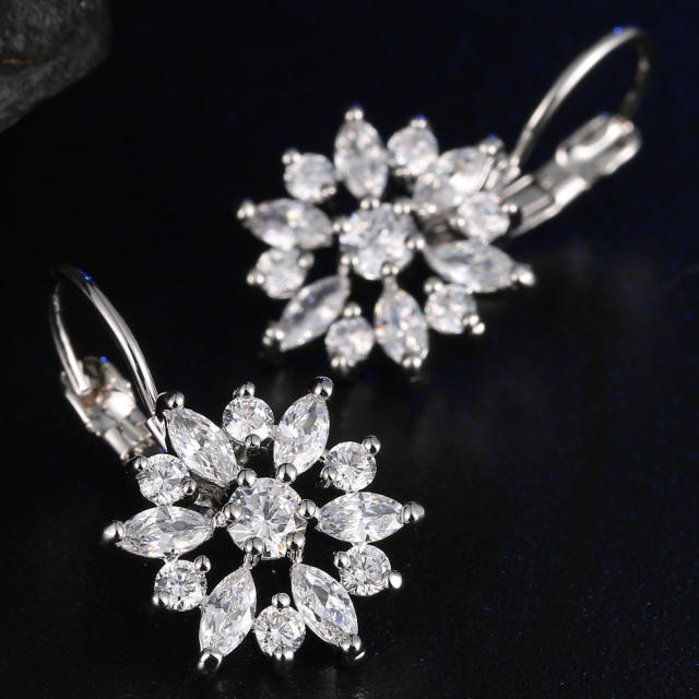 Colored cubic zircon flower huggie earrings