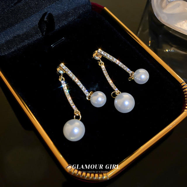 Rhinestone pearl elegant jacket earrings