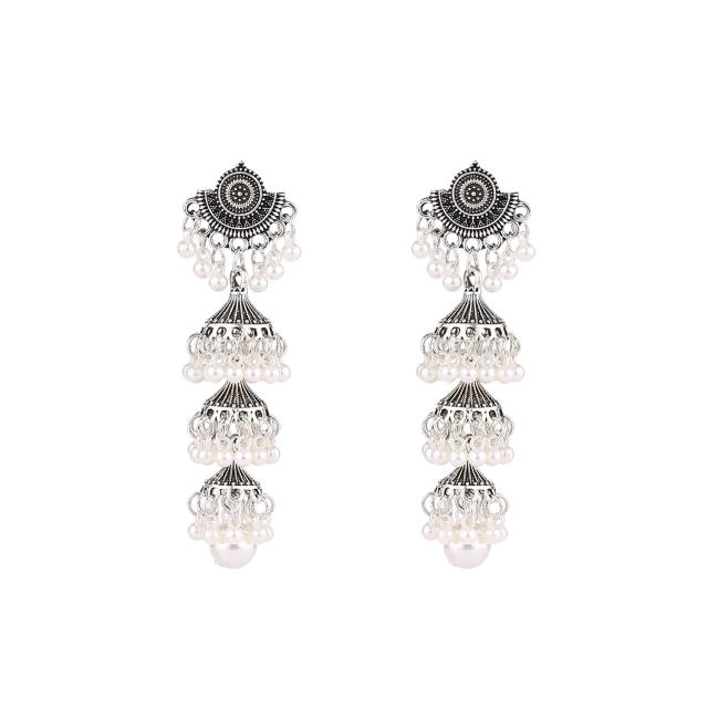 National design faux pearl beads Jhumka earrings