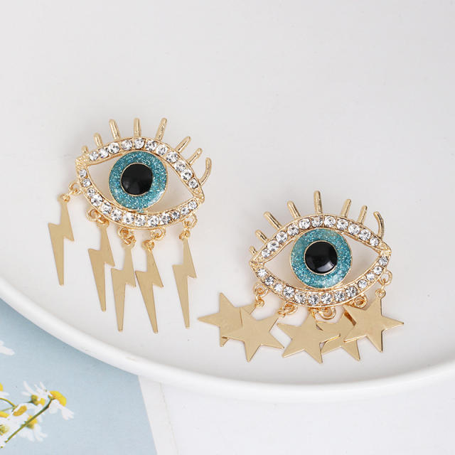 Rhinestone flash tassel evil eye earrings