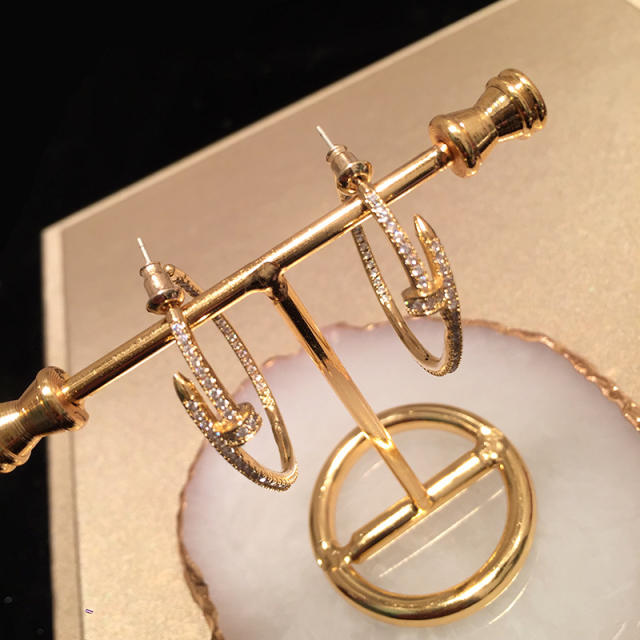 Classic 925 needle diamond nail hoop earrings