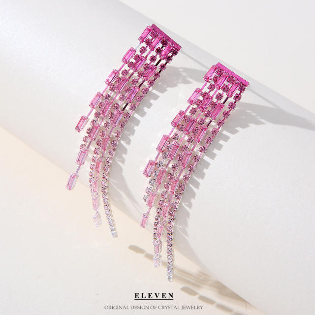 Occident fashion pink color diamond tassel earrings