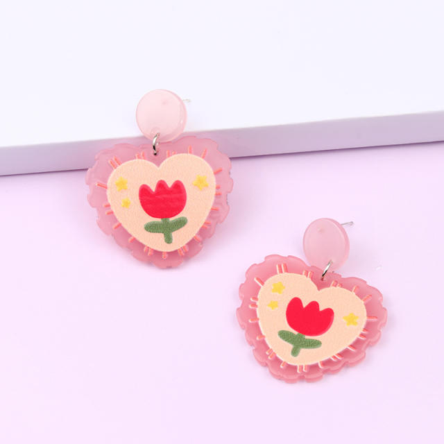 Vintage rose flower sweet acrylic earrings