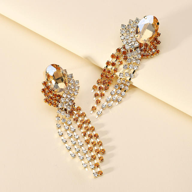 Luxury rhinestone tassel statement earrings