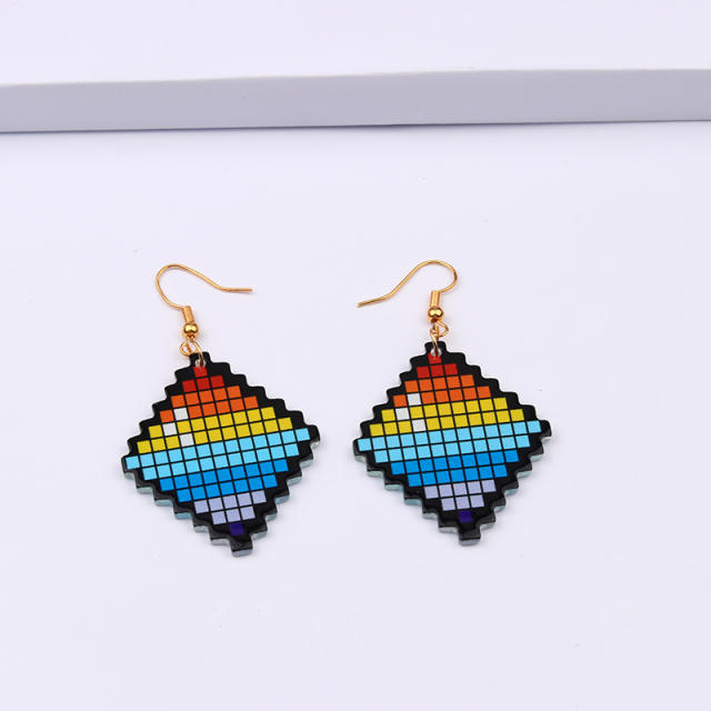 Color checkered geometric earrings