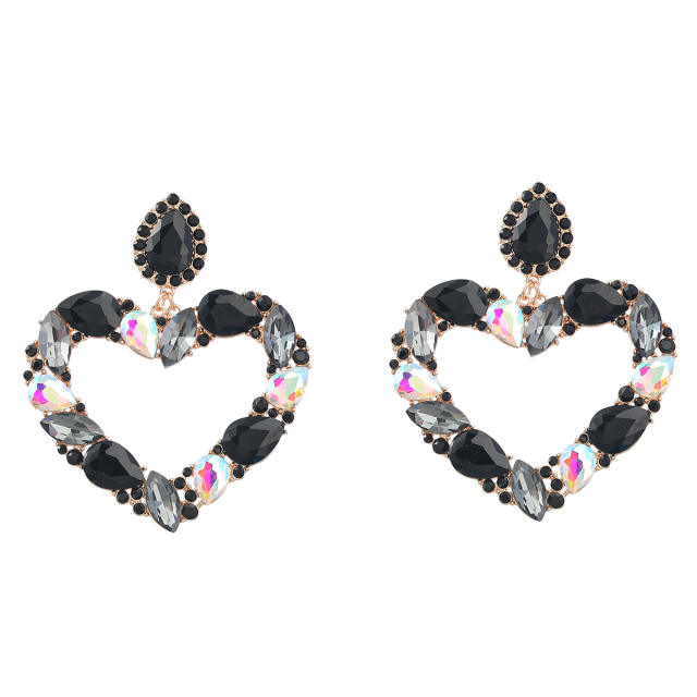 Luxury colored glass crystal statement heart earrings