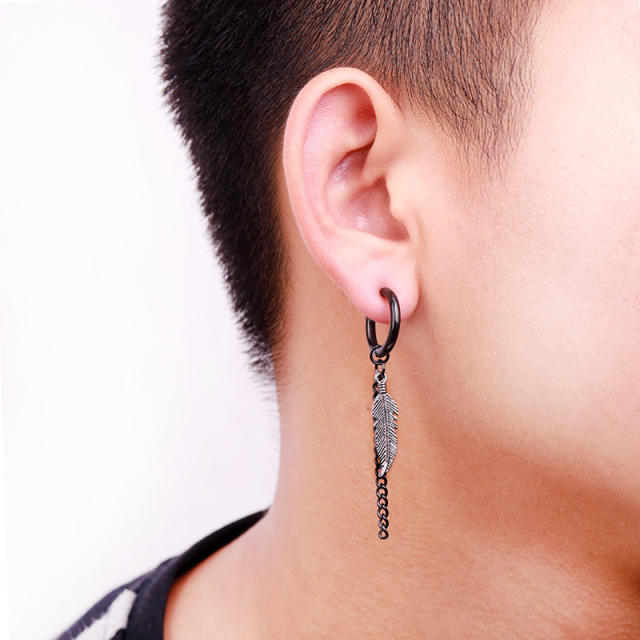 Feather tassel titanium steel earrings