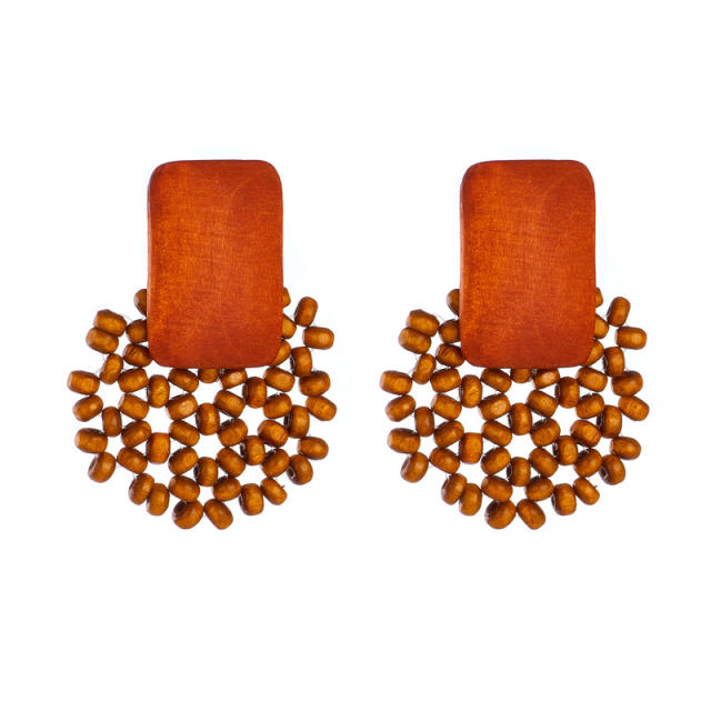 Geometric wood beaded vintage earrings