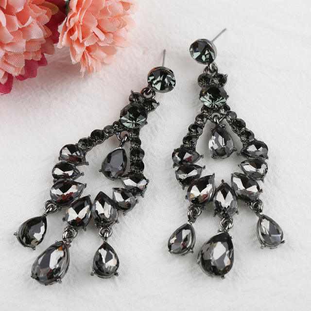 Vintage color glass crystal tassel dangle earrings