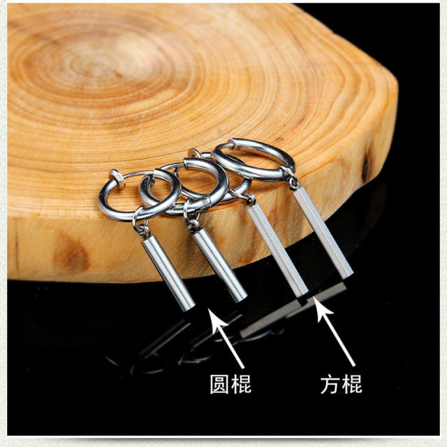 Titanium steel round stick earrings