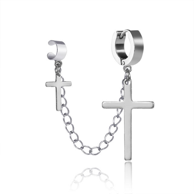 Black titanium steel cross earrings