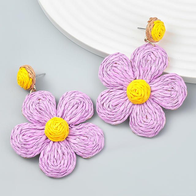 Summer straw flower earrings