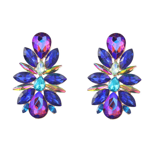 Luxury color glass crystal women ear studs